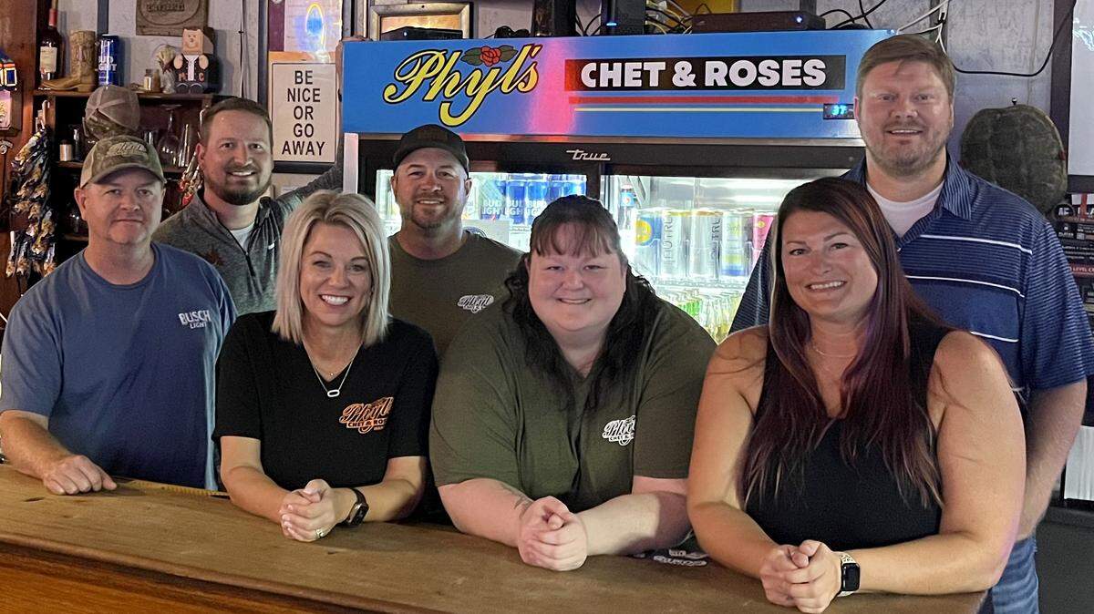 The new owners of Phyl's Chet & Rose's Tavern in Marine. Pictured left to right: Travis Litteken, Grant Litteken, Monica (Litteken) Hartlein, Nathan Litteken, Katie (Litteken) Lager, Kristen Schmalz (Bar Manager), Cody Litteken
