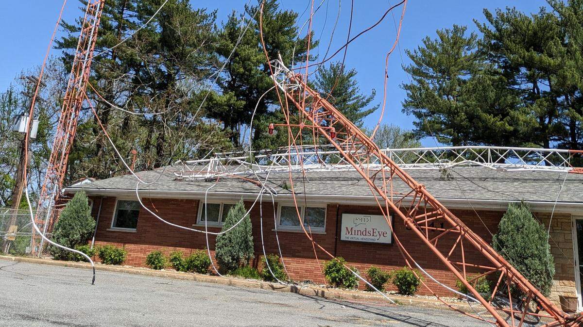 Belleville-based nonprofit MindsEye seeks community support following damage due to the storms that came through the metro-east Saturday, April 15. An adjacent radio tower experienced some significant damage resulting in multiple pieces strewn across MindsEye’s office building.