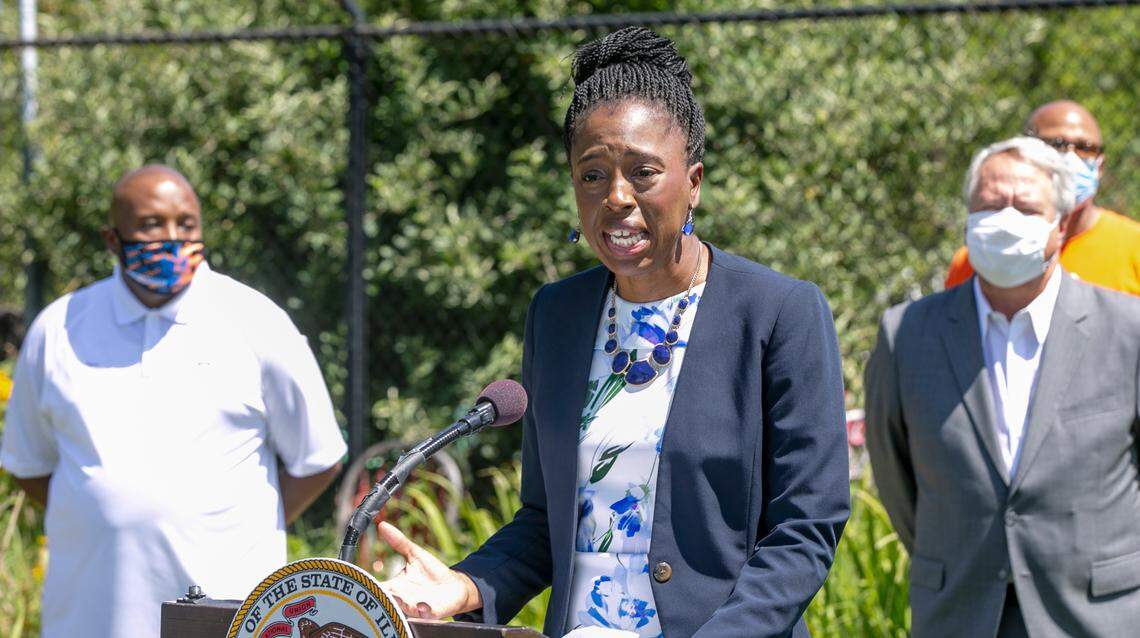 Dr. Ngozi Ezike, director of the Illinois Department of Public Health, is shown in this Aug. 17 file photo at a press conference in the metro-east. Last month, she promised that COVID-19 vaccinations would be free for Illinois residents.
