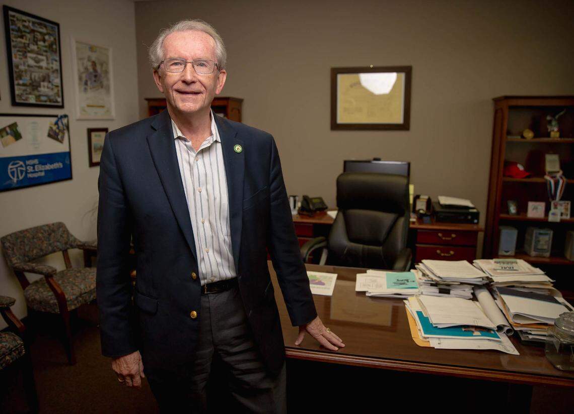 Mayor Herb Roach on Wednesday, Nov. 10, 2021, at city hall in O’Fallon, Illinois. One of the largest growing cities in the Metro-East’s representation will be split up from the state to congressional level through what some have criticized as partisan gerrymandering.