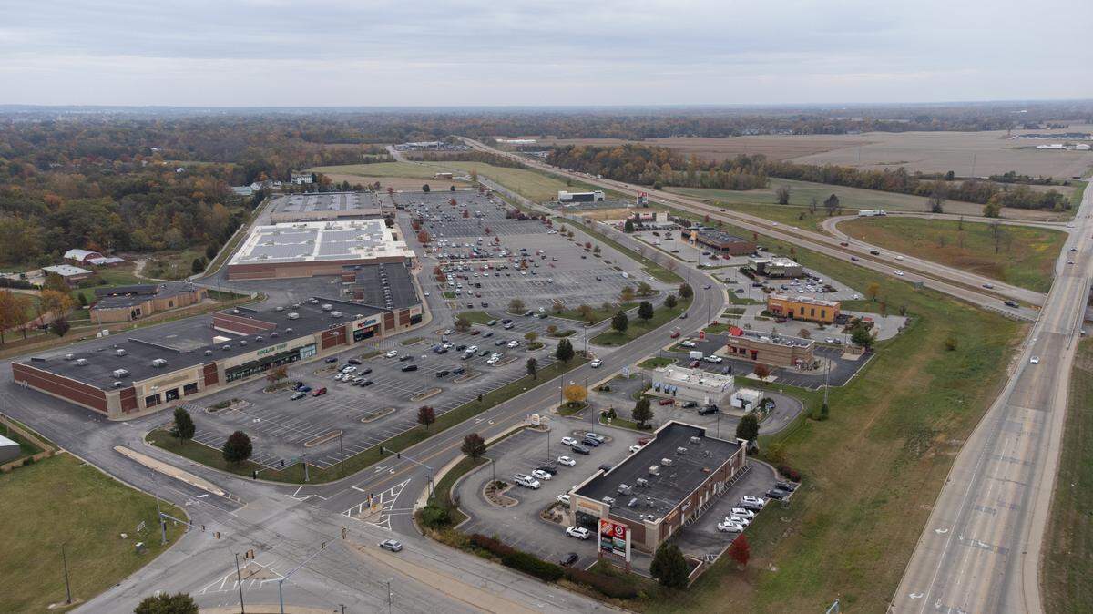 Belleville Crossing began with the opening of The Home Depot in September 2007 and now includes about 50 acres of stores, restaurants and other businesses, as shown in this 2023 drone image.