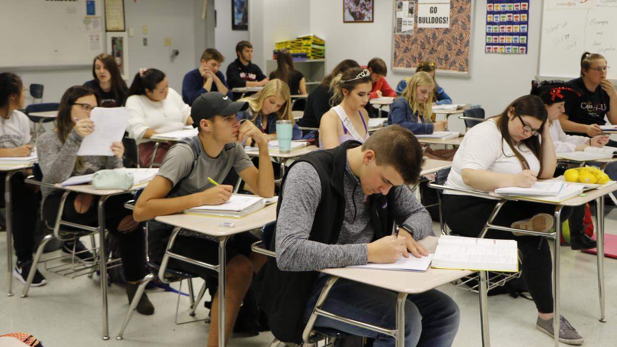 Highland High School students take notes in an algebra class last year in 2018. Schools in Highland District 5 are set to reopen for in-person classes Aug. 17 amid the COVID-19 pandemic. Overall, fewer than 20 percent of Highland parents have chosen remote learning for their children this fall. As of the deadline last week, a total of 487 students have registered for remote learning. That’s about 17-18 percent of the student body, according to Assistant Superintendent Derek Hacke.