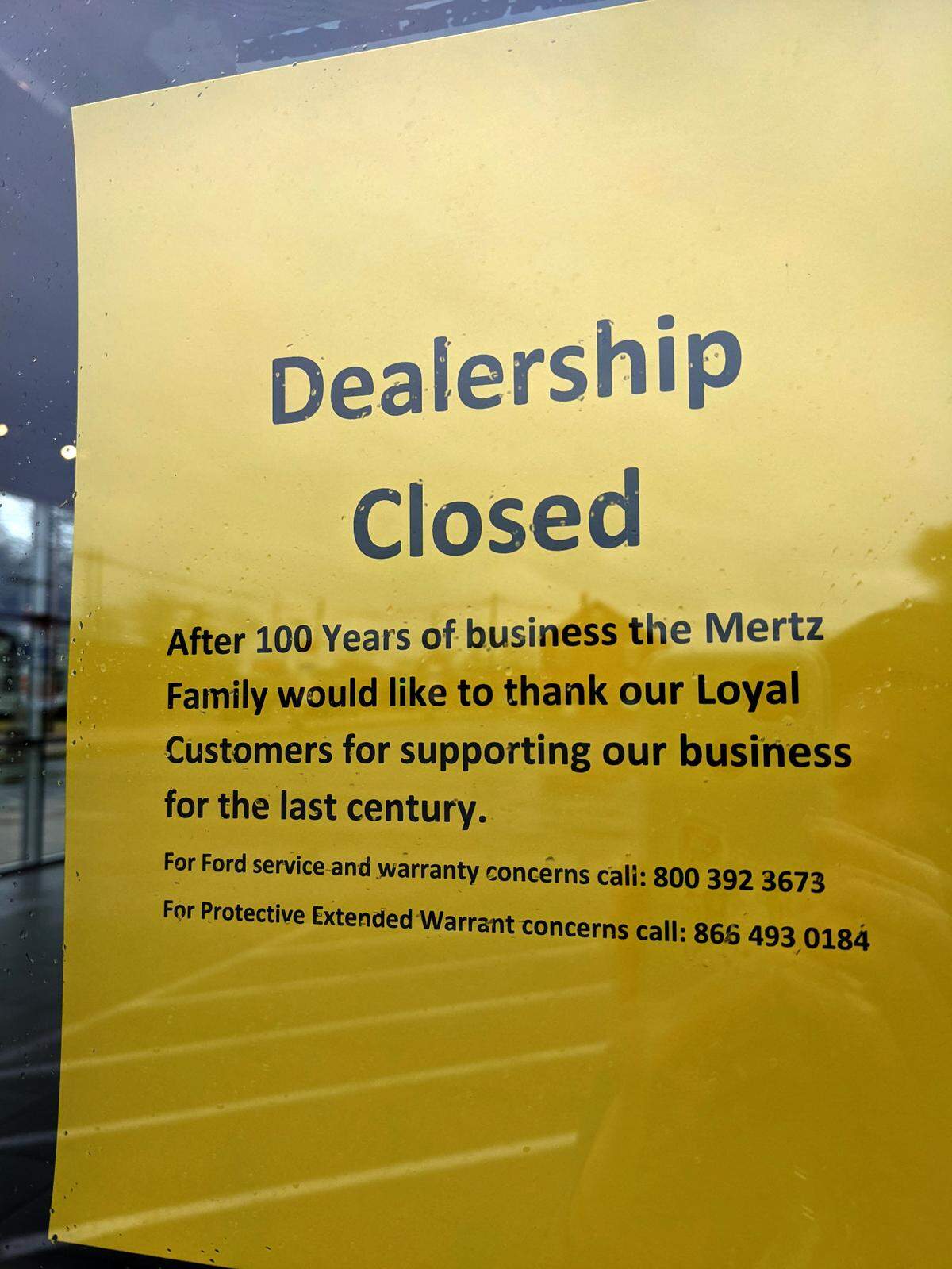 Closed sign posted at the Mertz Ford building in Millstadt.