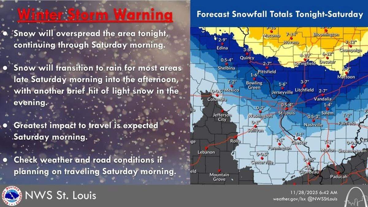 The first snowfall of the season is expected this weekend in the metro-east.