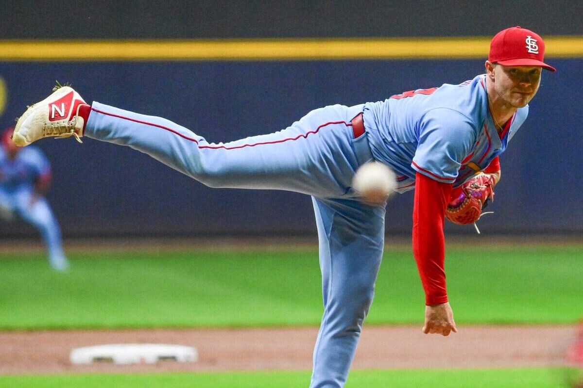 Sep 13, 2025; Milwaukee, Wisconsin, USA;  St. Louis Cardinals starting pitcher Sonny Gray (54) throws against the Milwaukee Brewers in the first inning at American Family Field. Mandatory Credit: Benny Sieu-Imagn Images