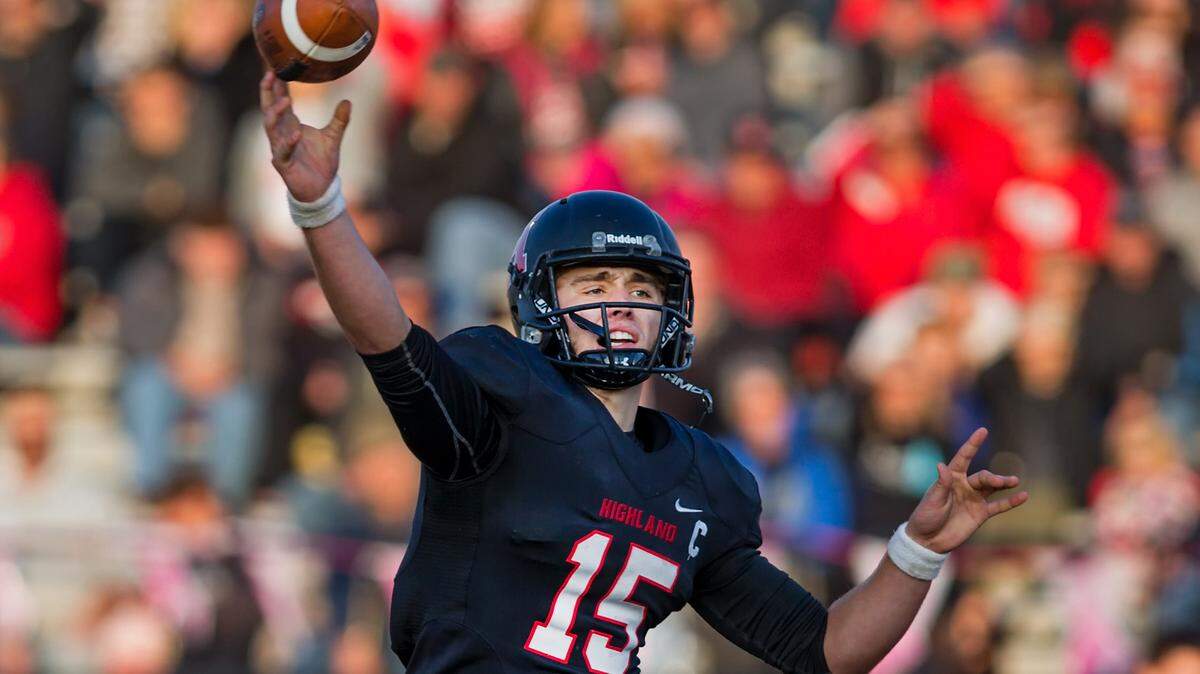 Highland’s Jack Etter attempts a pass against Rich Central in the 5A football playoff game Saturday.