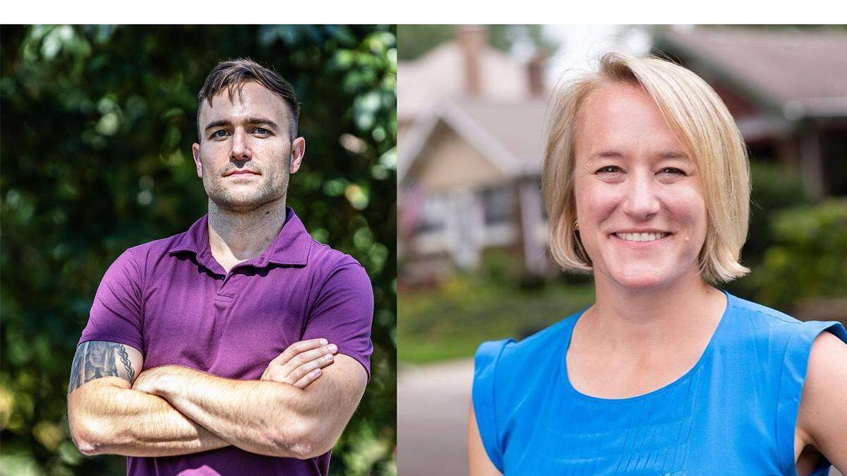 Dylan Blaha (left) and Rep. Nikki Budzinski are candidates running in the Democratic primary for the 13th congressional district.