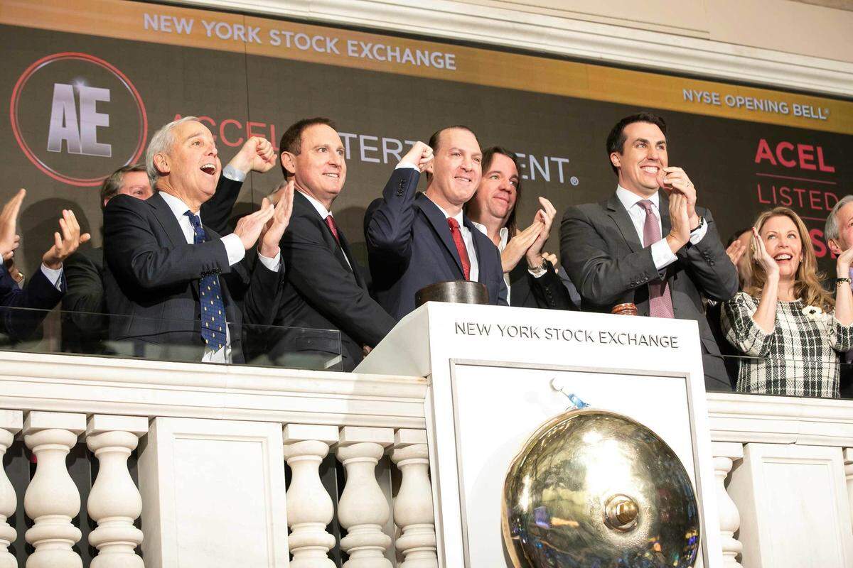 Andrew Rubenstein, CEO of Accel Entertainment, rings the opening bell at the New York Stock Exchange in November 2019 as Accel begins trading.