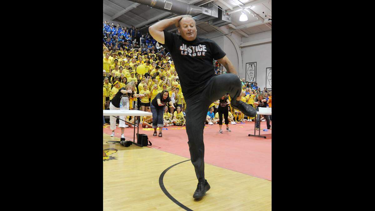 Jim Greenwald was Granite City High School principal when he danced at this pep rally. He’s now retiring as district superintendent.