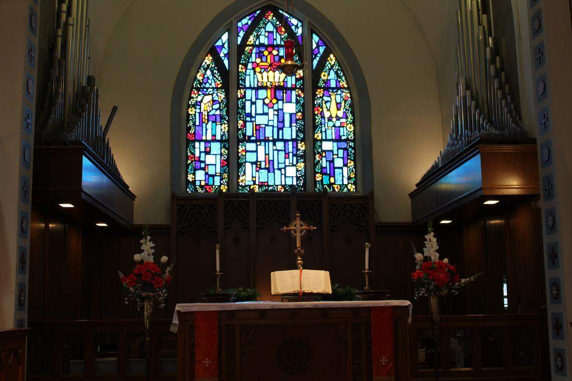 St. Peter Evangelical United Church of Christ in Granite City is known for its stunning stained-glass windows, which were designed by French artist Gabriel Loire and dedicated in 1972. They portray the UCC Statement of Faith with contemporary designs and ancient symbols.