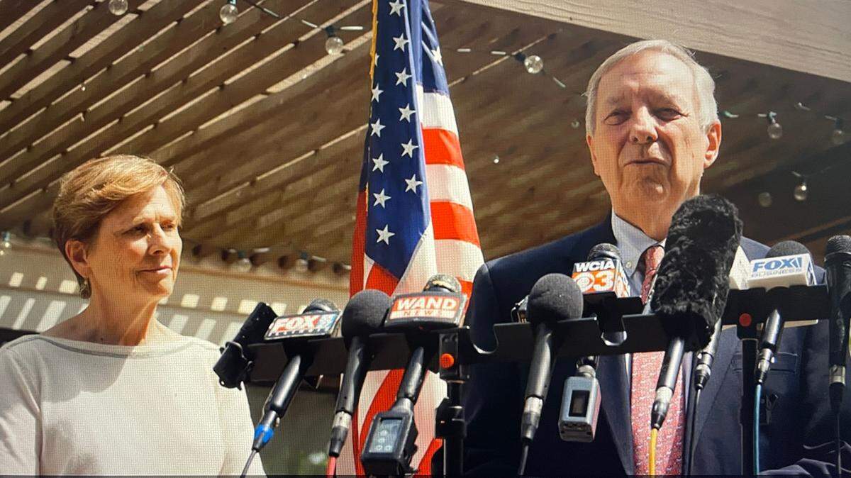 Illinois Sen. Dick Durbin formally announced his plans to not run for another term from the backyard deck of his Springfield home. His wife, Loretta Durbin, stood by his side.