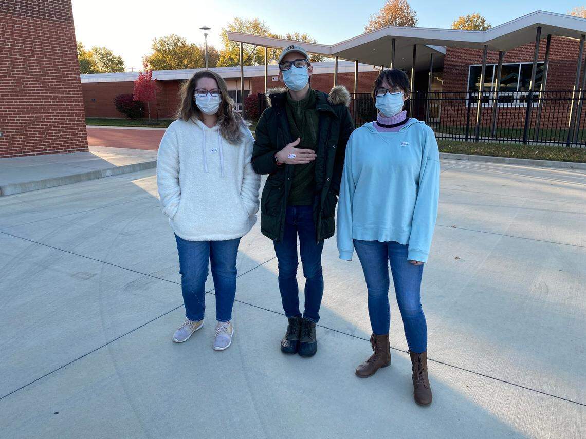 Siblings Samantha, Audrey and Ian Kern voted together for the first time at Abraham Lincoln Elementary School in Belleville.