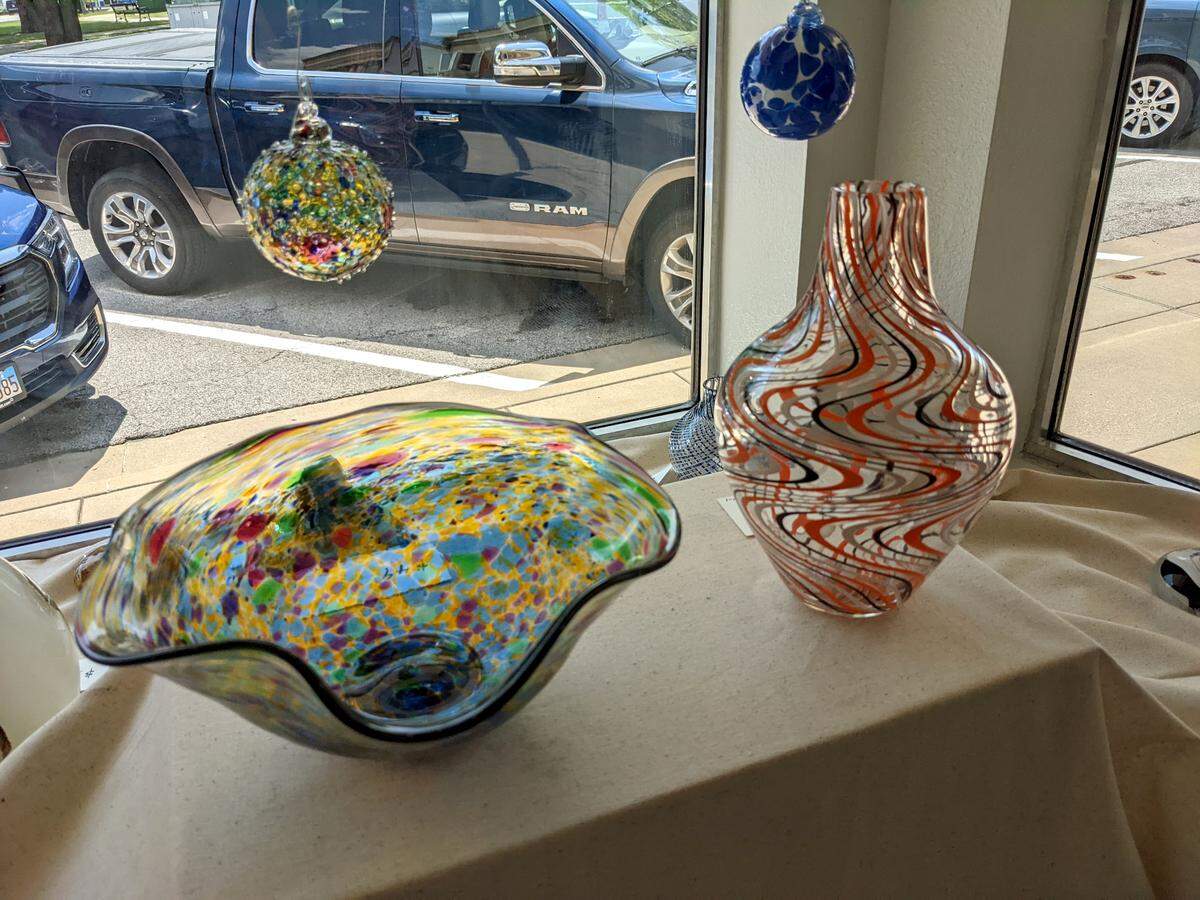 Unique glass pieces by local artist Steve Vick on display at Highland Emporium