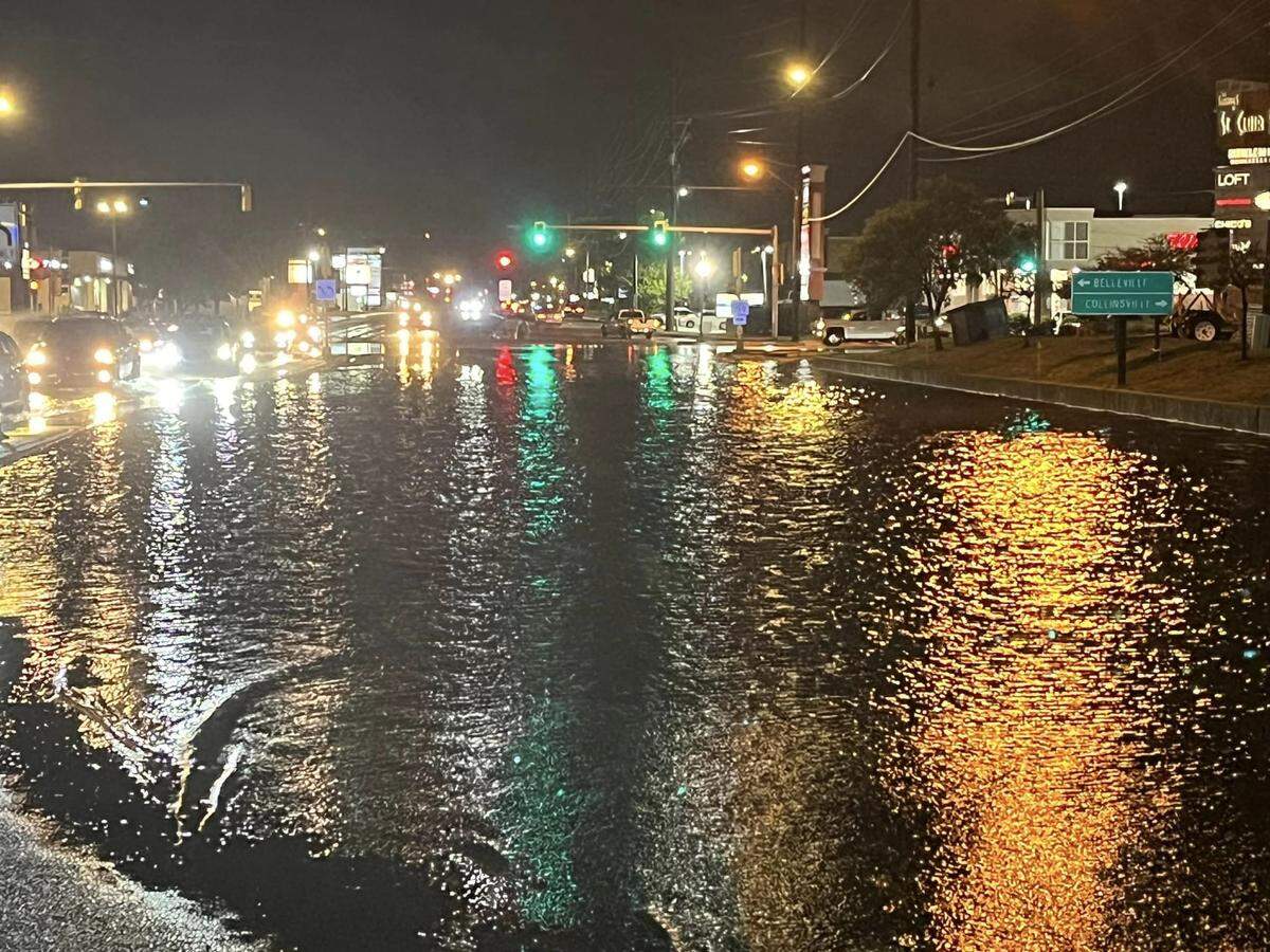 Heavy rain caused flooding at the intersection of Illinois 159 and U.S. 50 in Fairview Heights on Friday night.