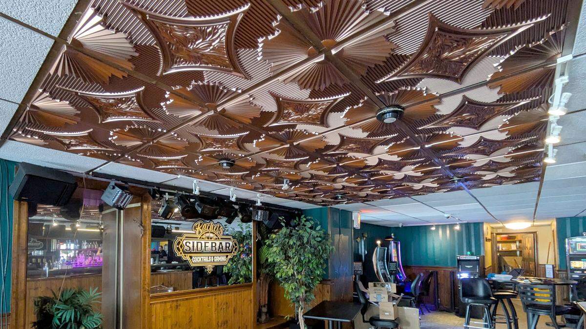 Ornate metal tiles were added to the ceiling above the dance floor at 133 W. Main St.