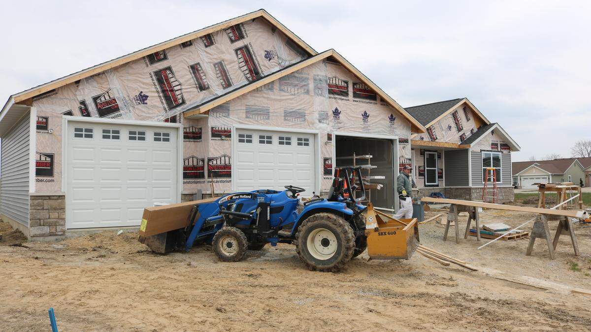 A new single-family home being constructed at 130 Crescent View Lane in Highland, Illinois.