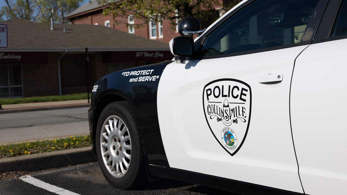 A police car outside of the Collinsville, Ill. police station on March 27, 2024.