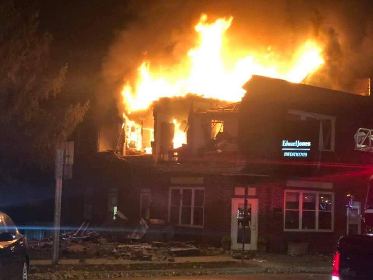Firefighters responded to a large fire caused by a possible natural gas explosion in a downtown Lebanon building at 108 W. St. Louis St. Friday night but no injuries were reported.