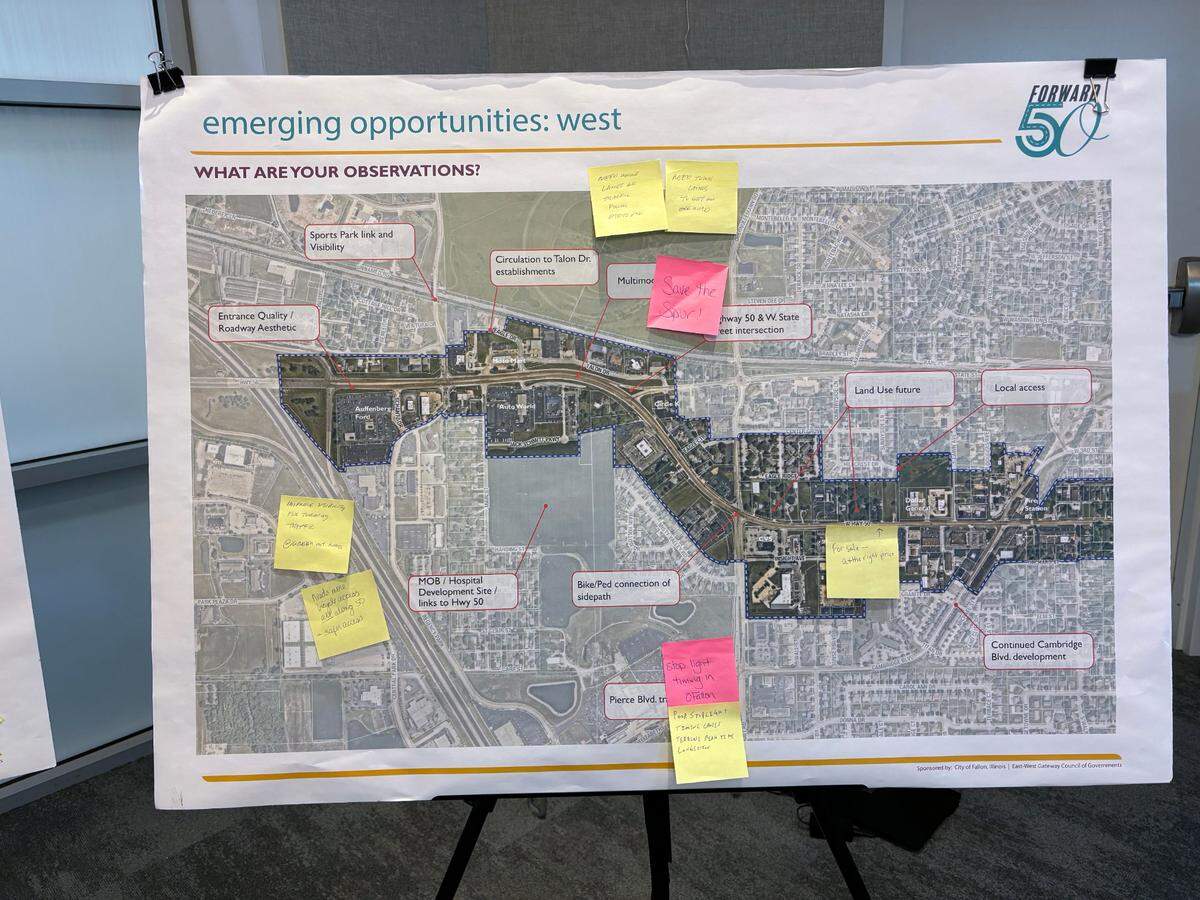 Residents have been asked to write comments about the US Highway 50 study on Post-It Notes, and they have.