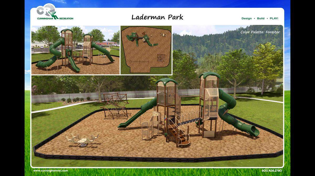 This rendering shows some of the new playground equipment that will be installed at Laderman Park in southeast Belleville. The city is spending about $150,000 to buy and install it.