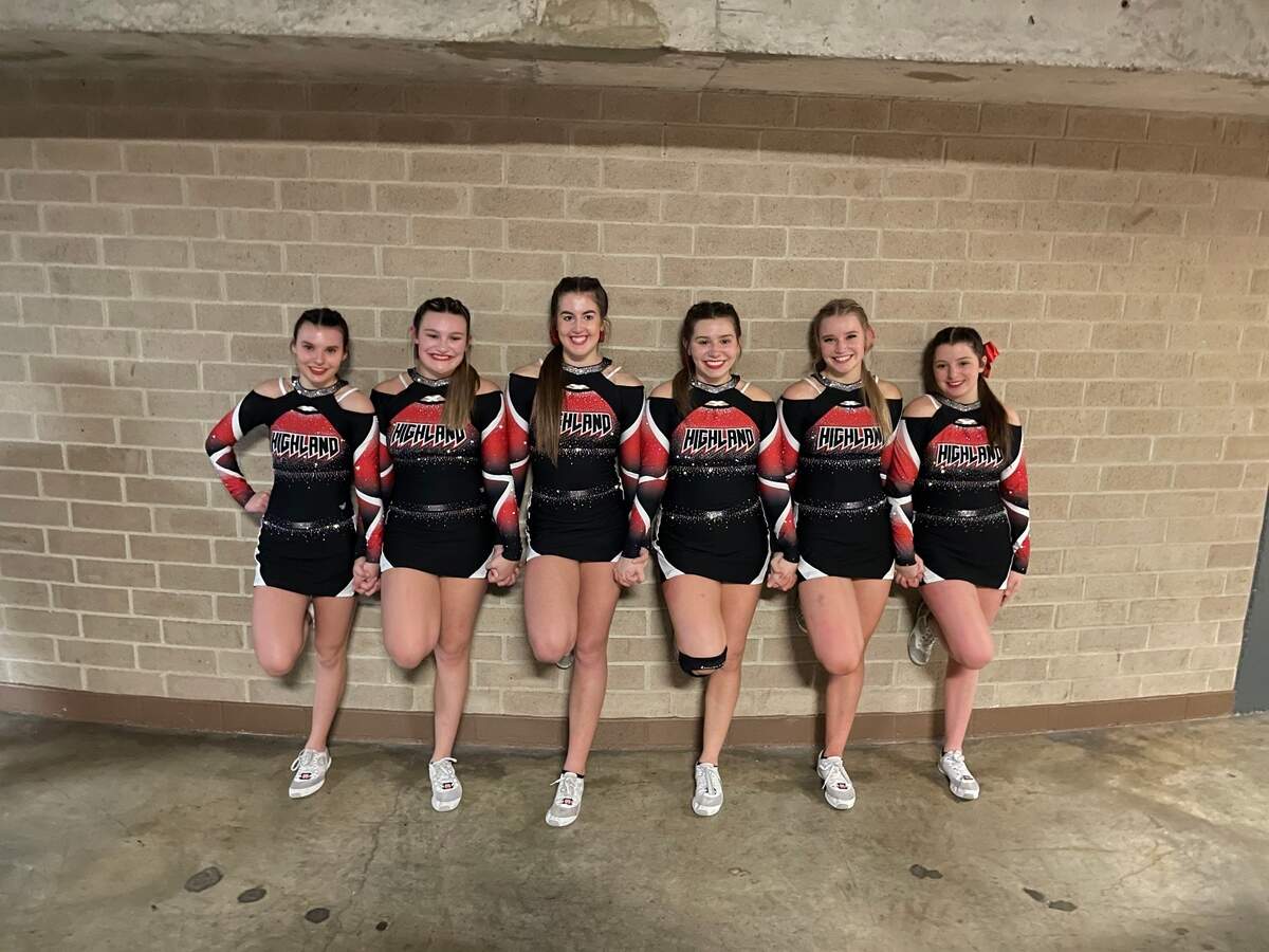 The Highland varsity cheerleaders captured the Coed Championship at the Illinois Cheerleading Coaches Association Championship Competition in Springfield on Saturday, Jan. 8. From left, senior cheerleaders Mya Iberg, Allison Reiling, Brittani Wellen, Rhea Fowler, Kady Shaw and Morgan Flesch.