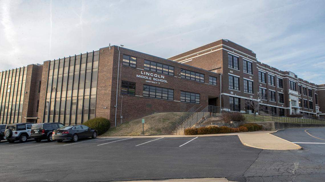 Edwardsville Community Unit School District 7 has proposed spending an estimated $82 million to build an addition north of the 1925 section of Lincoln Middle School, formerly Edwardsville High School, right, and demolish most of its 1969 wing, left.