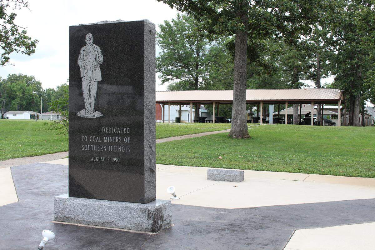 This monument to Southern Illinois coal miners was erected at Marissa Village Park in 1990, around the time new federal pollution-control standards took effect, prompting many mines to close.
