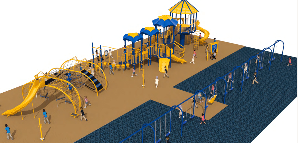 A rendering of the improvements coming to the playground for the older children at O’Fallon’s Moye Elementary. New features include a ninja fitness course, multiple new climbers, an inclusive playground structure and more.