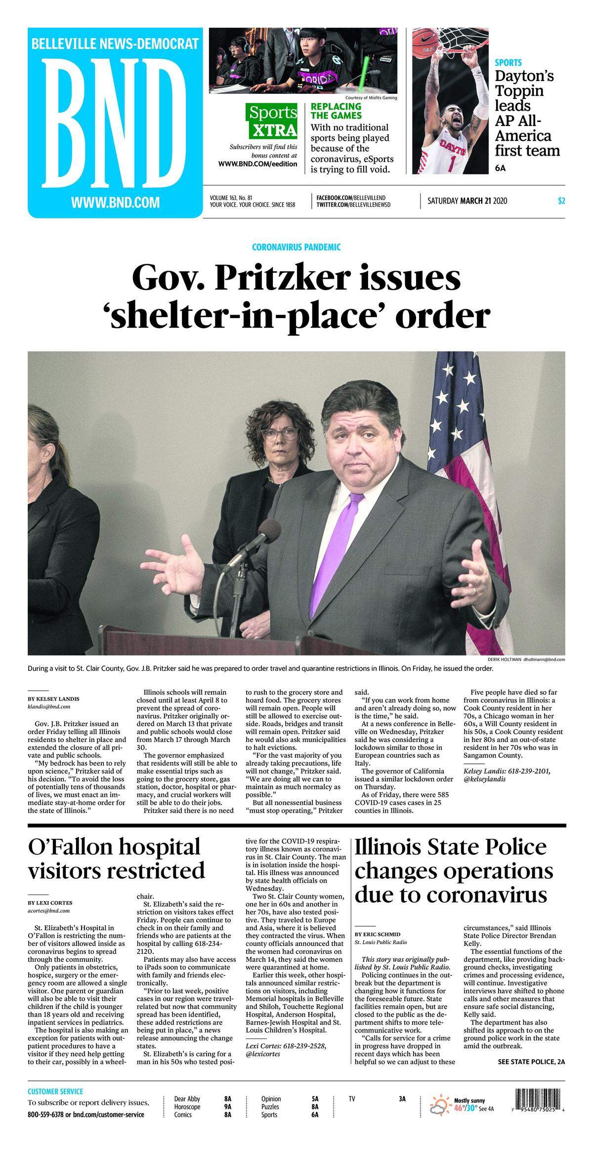 The BND’s front page March 21, 2020.