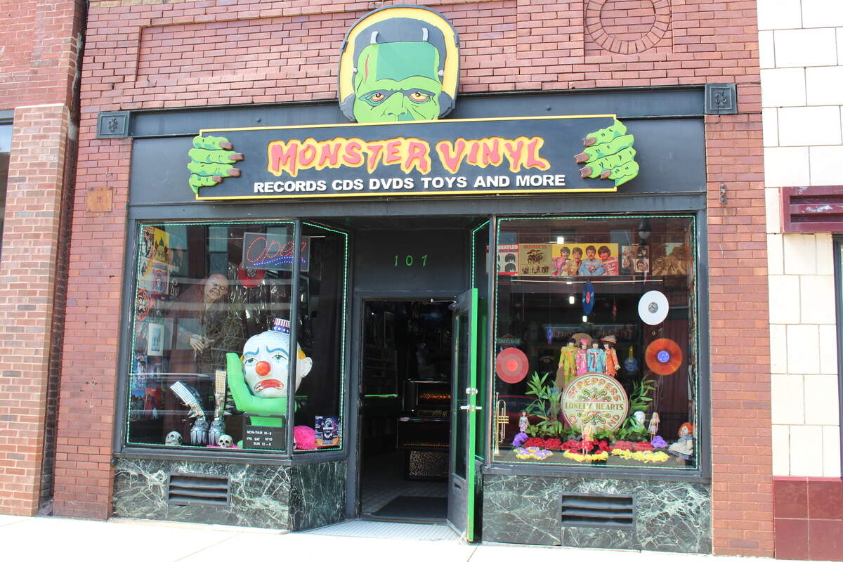 Owner Bill Cherry designed the Frankenstein sign for Monster Vinyl at 107 E. Main St. in Collinsville. The storefront formerly was occupied by Johnny's Sidebar.