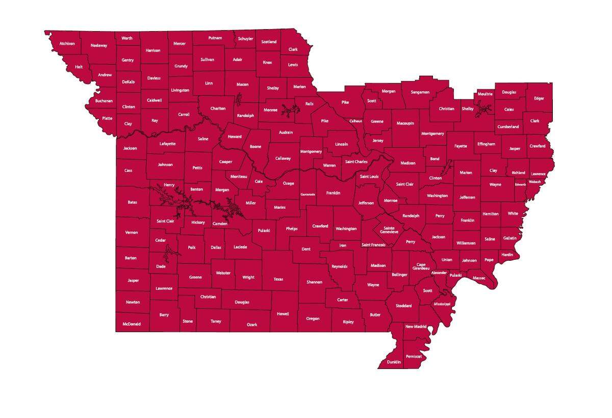 This map shows the counties in Missouri and Illinois where residents are eligible for the “WashU Pledge,” a new financial aid initiative for incoming, full-time students who meet income requirements.