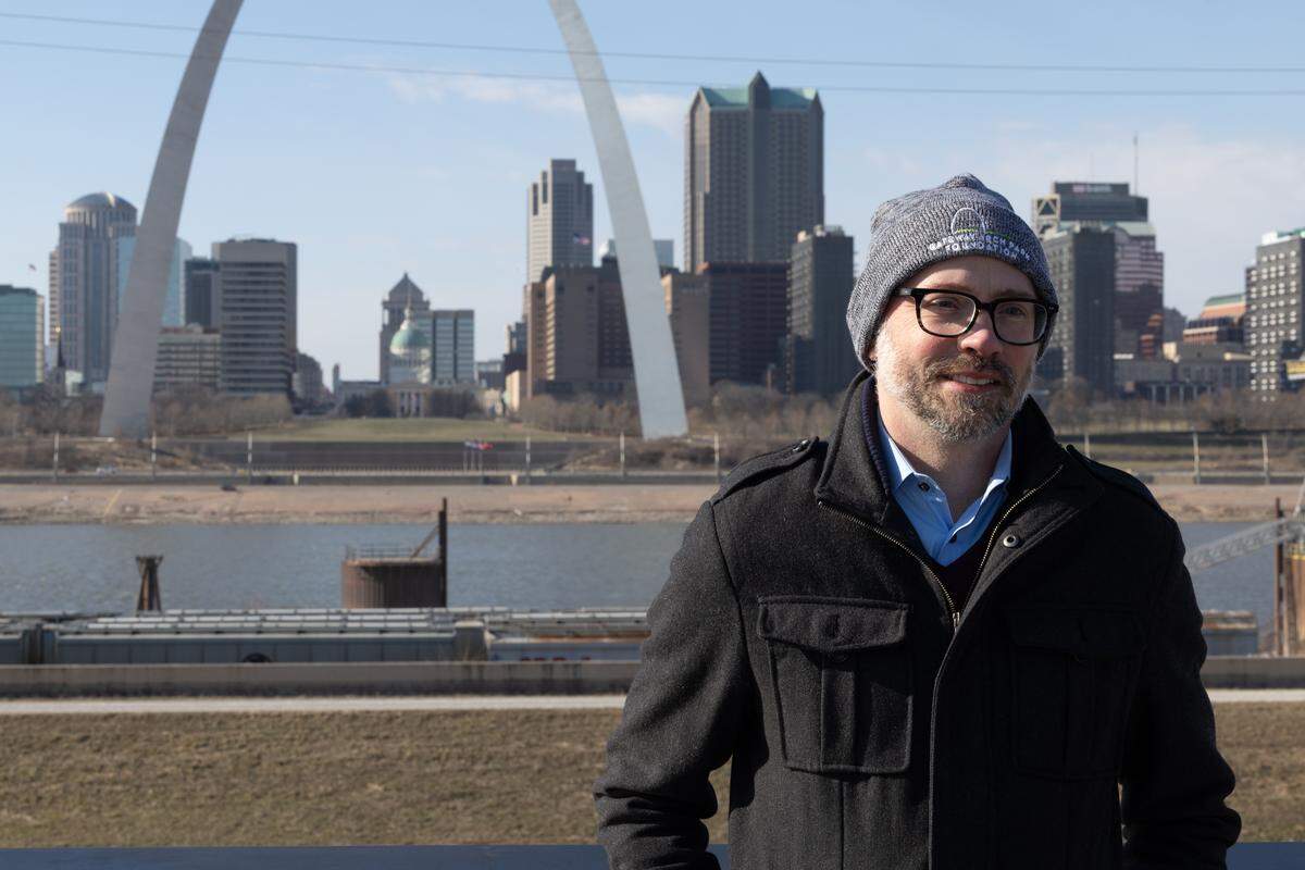 Ryan McClure, executive director at Gateway Arch Park Foundation at Malcolm W. Martin park in East St. Louis during a news conference regarding a proposed expansion of the national park into East St. Louis.