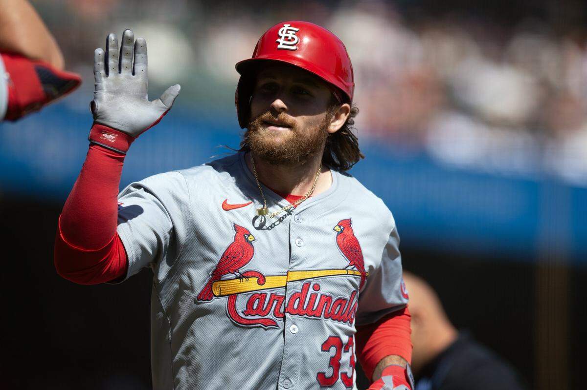 Sep 29, 2024; San Francisco, California, USA; St. Louis Cardinals second baseman Brendan Donovan (33) runs out his solo home run against the San Francisco Giants during the third inning at Oracle Park. Mandatory Credit: D. Ross Cameron-Imagn Images
