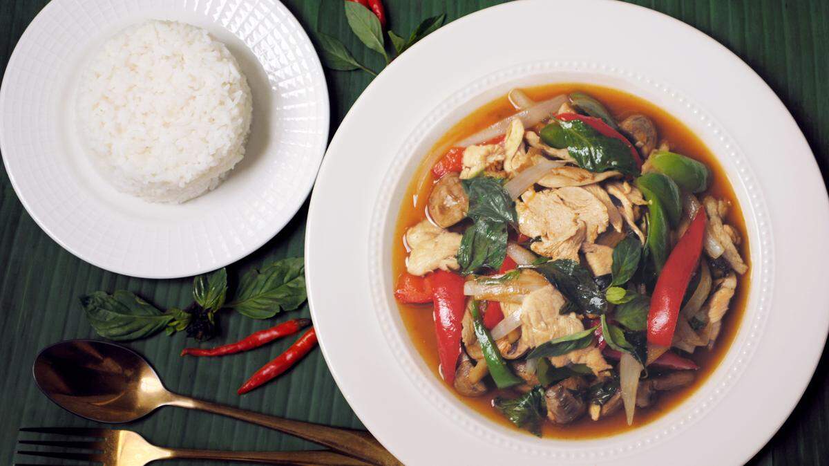 Pad Basil with a side of rice