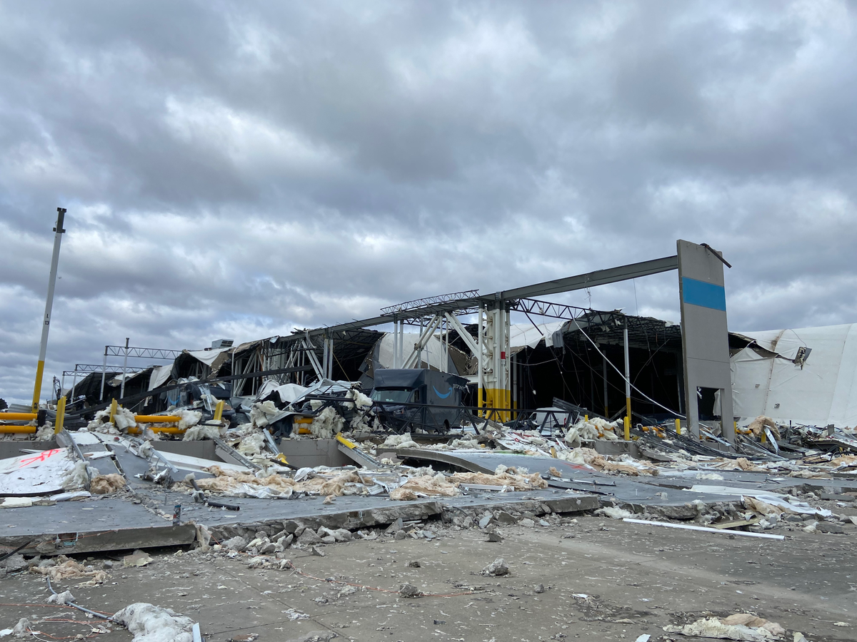 A tornado destroyed an Amazon warehouse in Edwardsville in December 2021.
