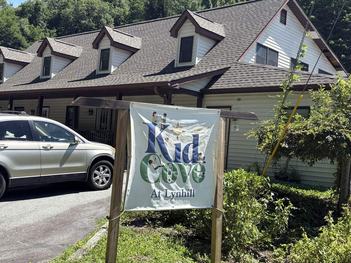 A sign at Halee Hartley’s childcare center, Kid Cove