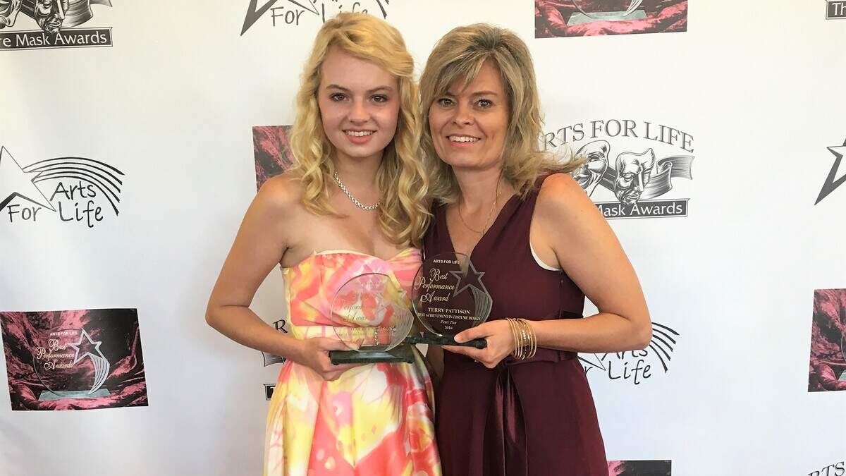 Mom and Daughter awards: Halli Pattison won for Best Choreography and was nominated as lead actress as Wendy in “Peter Pan” at Goshen Theatre Project in 2016 while mom, Terry, won for Best Costume Design, both scoring their first wins with first nomination. The Arts For Life’s annual Best Performance Awards, celebrating excellence in community theater musical theater.