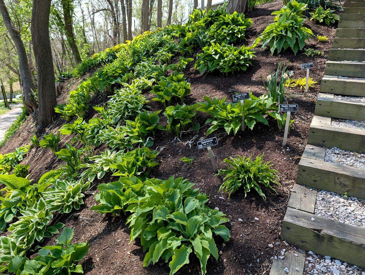 Hostas tend to grow well on sloped landscapes, according to Hostas on the Bluff employee McKenzie Black.