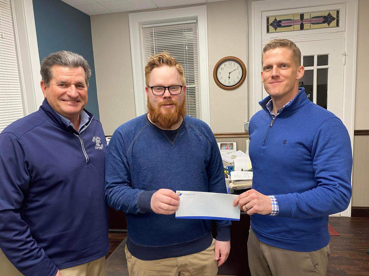 Jacob Rose, Knights of Columbus chairman for their ultrasound project, deputy grand knight and pro-life project chairman, presented a donation to the foundation’s Executive Director Kevin Hemann and foundation President Ryan Goodwin. The donation in the amount of $5,000 was from a Knights of Columbus Council on a military base in Germany. This was the first international donation the HACF and Knights of Columbus ever received. People can make donations to the Highland Area Community Foundation/K of C Pro-Life, and mail them to Highland Area Community Foundation, PO Box 571, Highland, IL 62249. From left, Hemann, Rose and Goodwin.