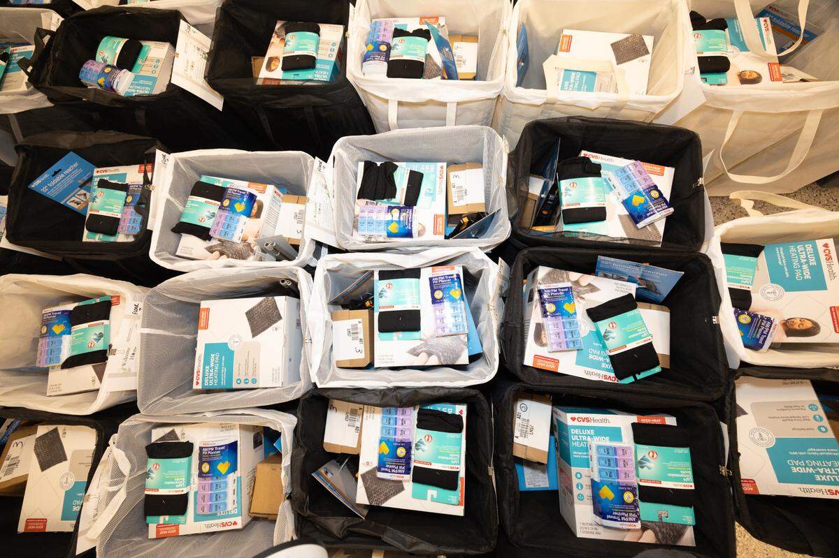 Every new resident of the New Broadview gets a welcome basket, filled with household items, such as heating pads, pill organizers and socks. The contents of each basket were donated by CVS.