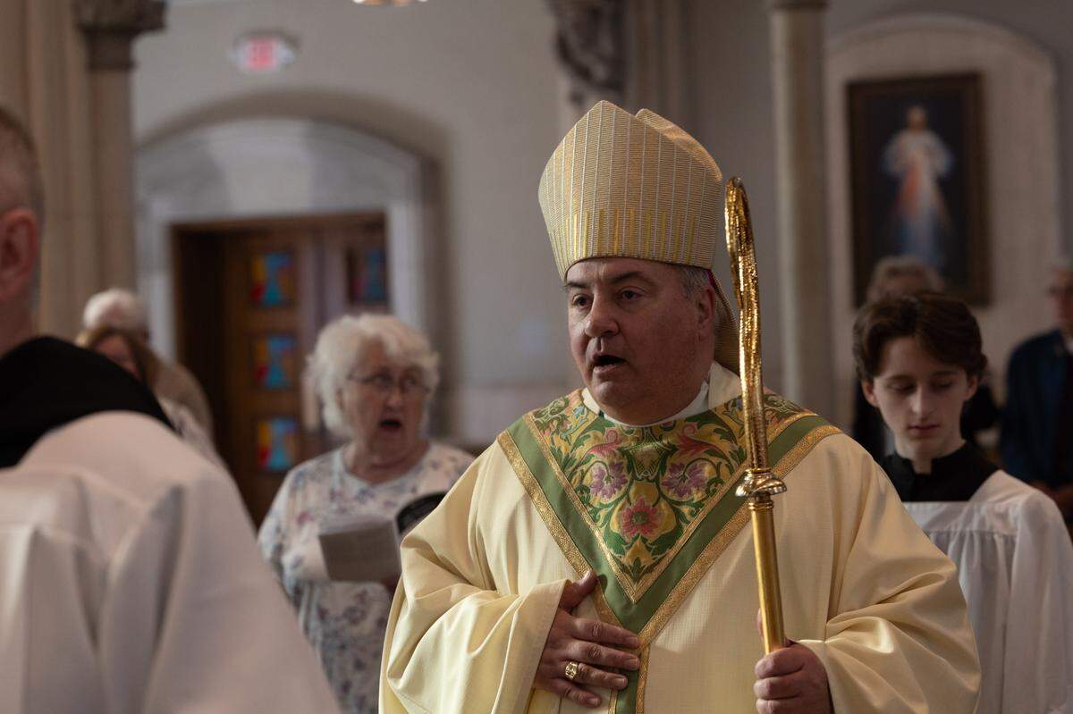 Belleville Bishop Michael G. McGovern leads a memorial Mass for Pope Francis, who died on Easter Monday.