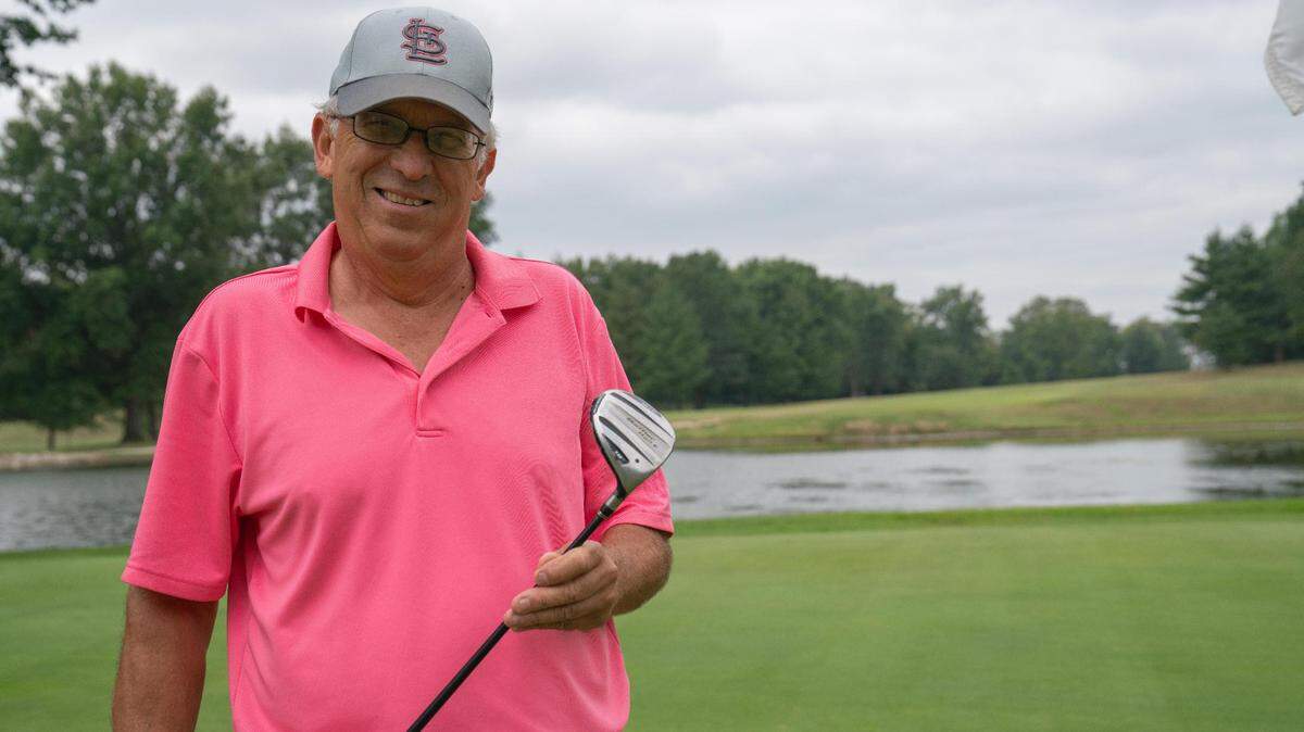Bob Martintoni stands near the 7th hole of Oak Brook Country Club in Edwardsville, Ill. on Sept. 7, 2023. Martintoni switched to his using his right hand to play when he randomly lost the ability to drive using his left hand. “People look pretty confused when they watch me play since I still putt with my left hand,” Martintoni said, “I guess I’m a switch hitter now.”
