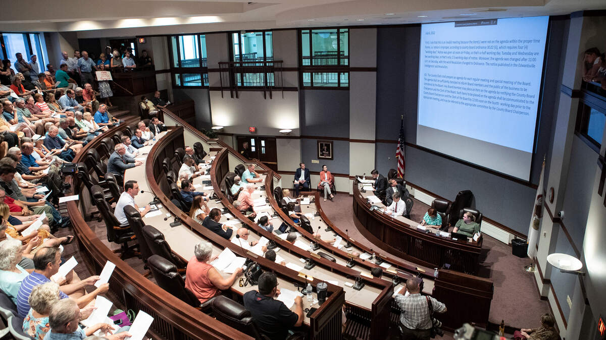 A full crowd at a Madison County Board meeting in 2023.