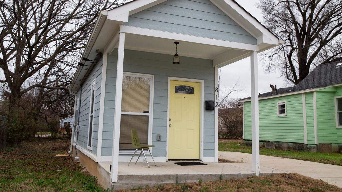 A tiny home built by the nonprofit Homes for Hearts is seen in Memphis, Tenn., on Thursday, February 8, 2024.