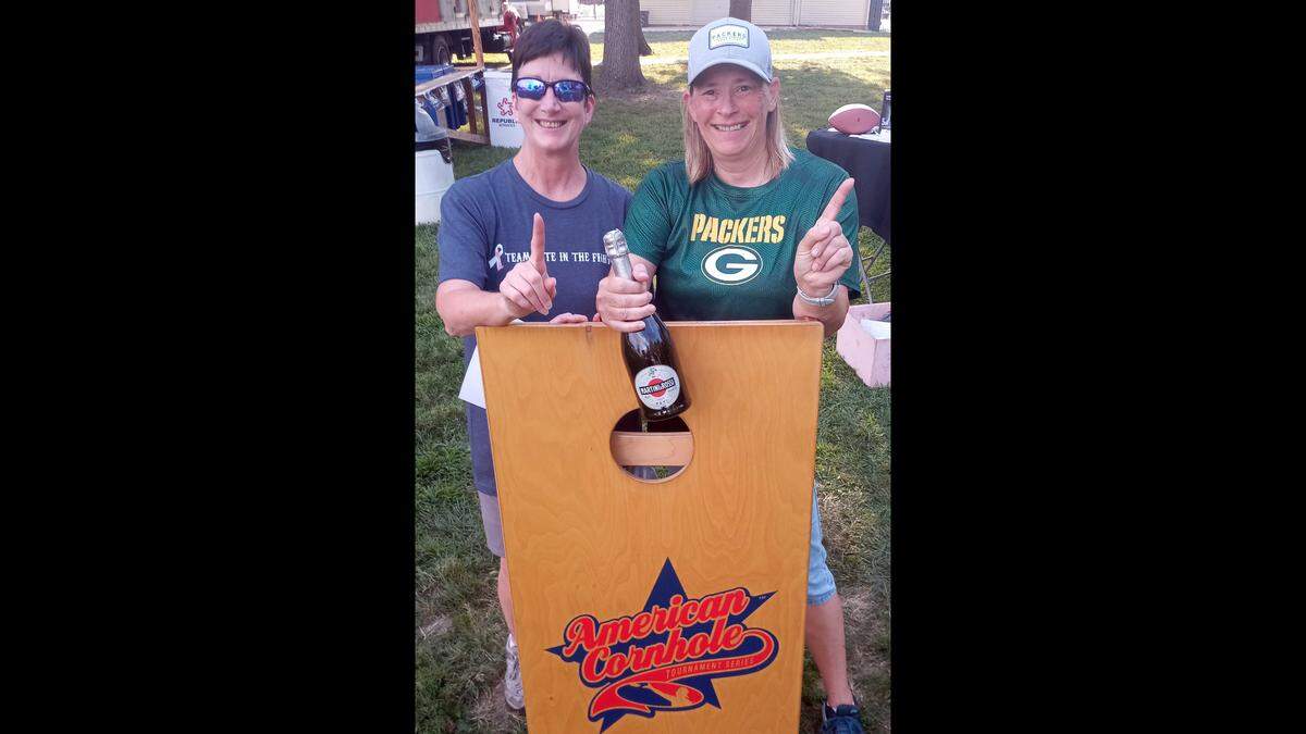 Lori Mustain and Sophia Jenzewski took home first place in last year’s Pitch for Cancer Research Cornhole Tournament FUNdraiser held at Community Park in Trenton. Twenty-seven teams competed last year, raising over $1,300 to help fund cancer research. The tourney returns Saturday, Aug. 19, and will be held in conjunction with the city’s annual Trenton Fest.