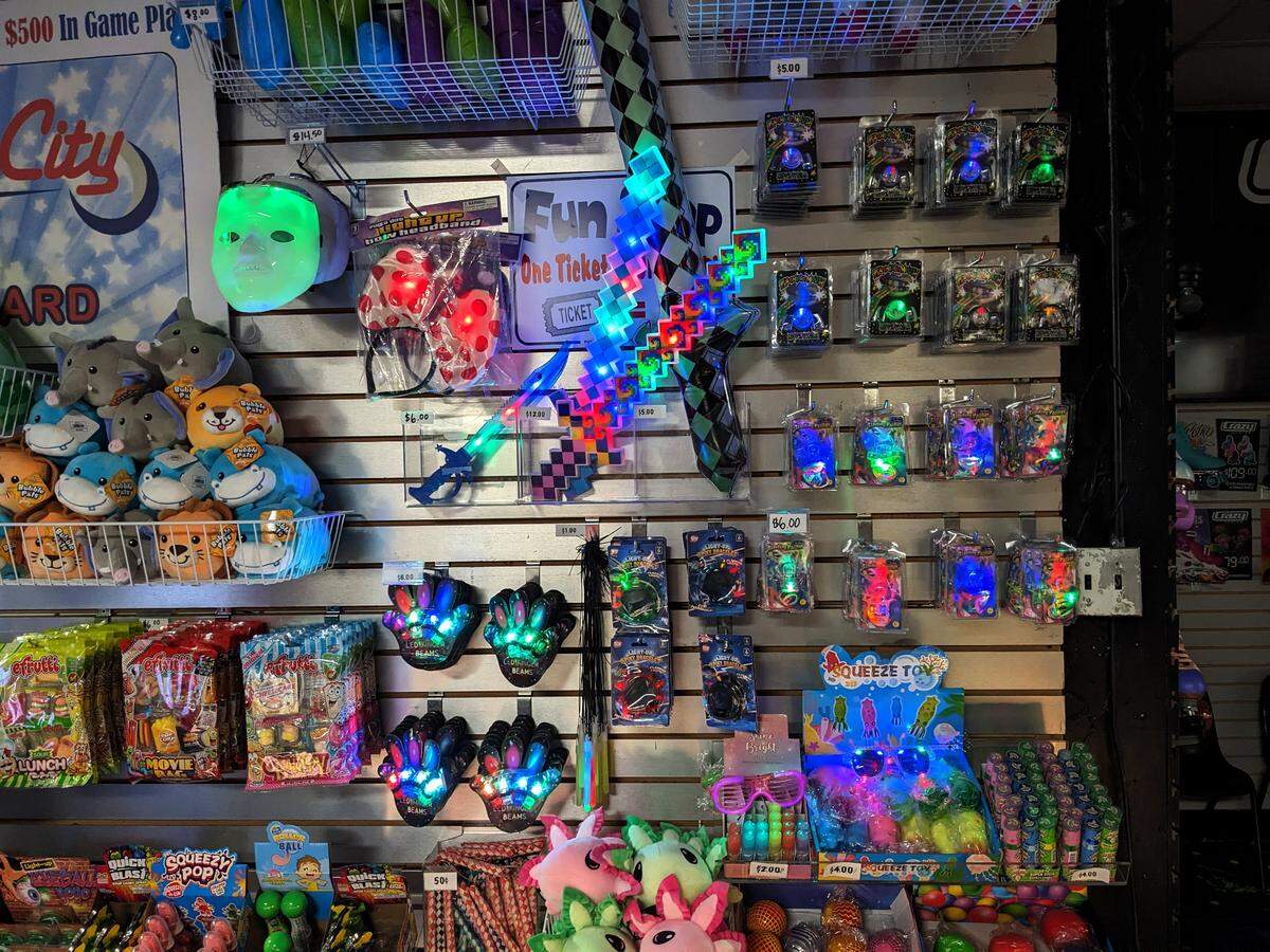 Skate City Belleville offers many fun objects with flashing lights to wear or carry while skating.