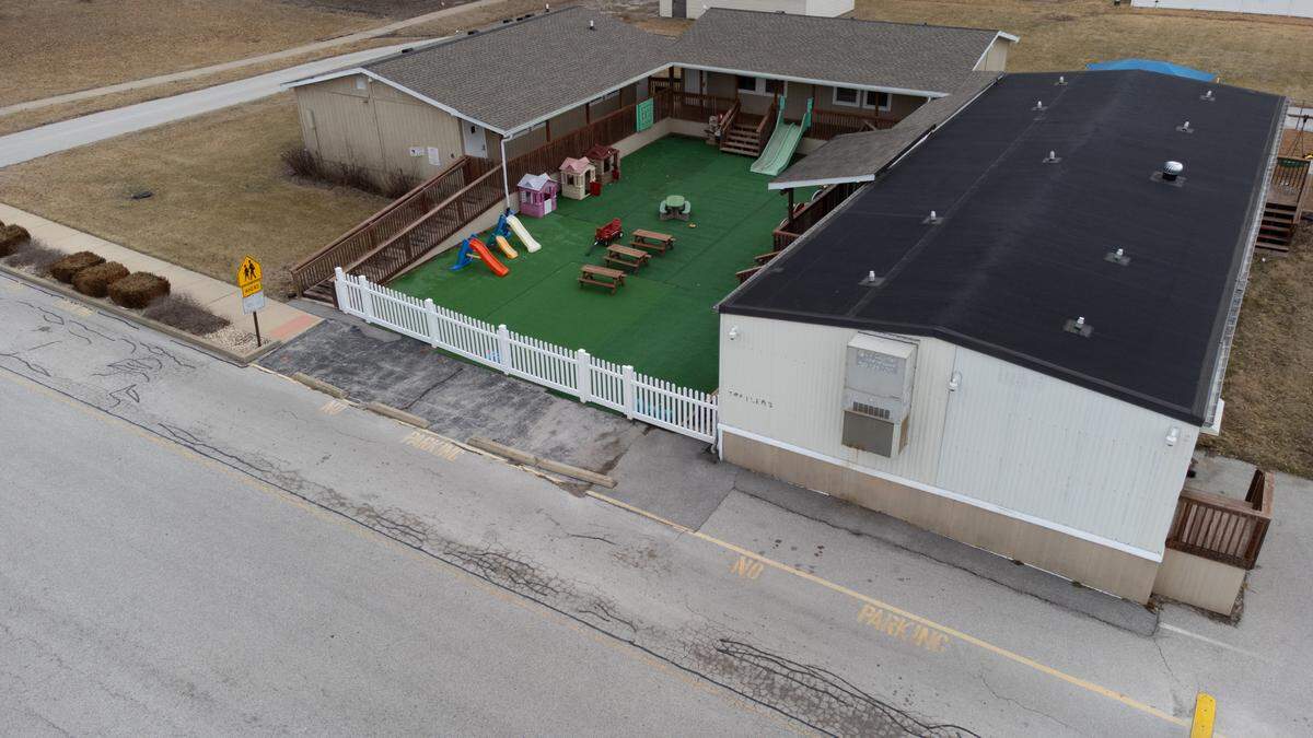The early childhood mobile classrooms to the southeast of Whiteside Elementary School in Belleville, Ill., on Jan. 31, 2024.
