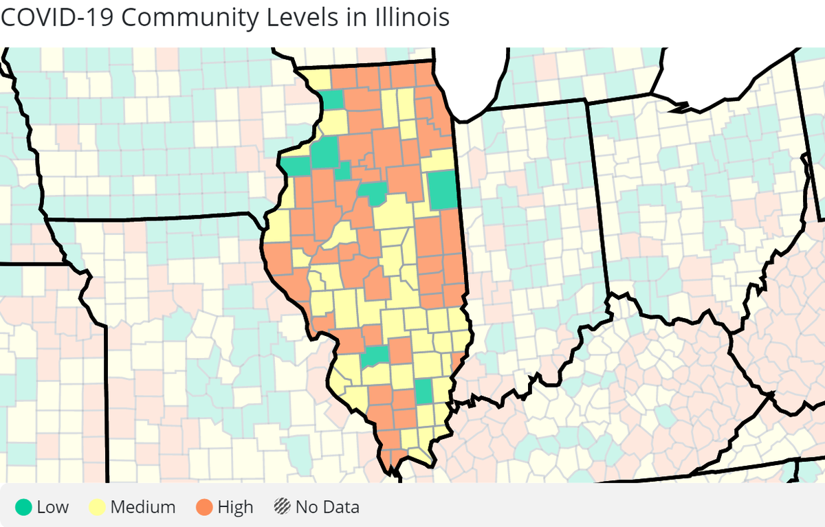 Here’s the latest COVID-19 community levels in Illinois, from the CDC.