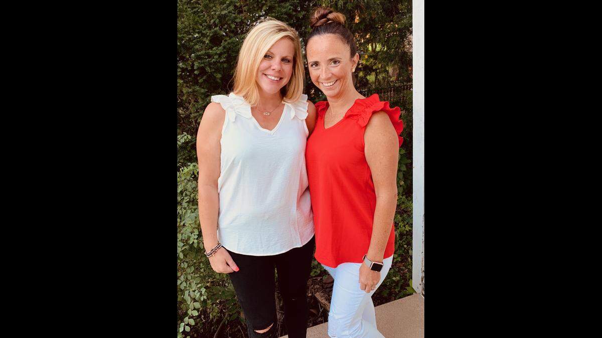 Kim Farris-Wilson, left, of Festus, Missouri, and Andrea Gray, of Troy, Illinois, operate the online business Ever Vi Boutique. They’re shown wearing clothing that they sell.