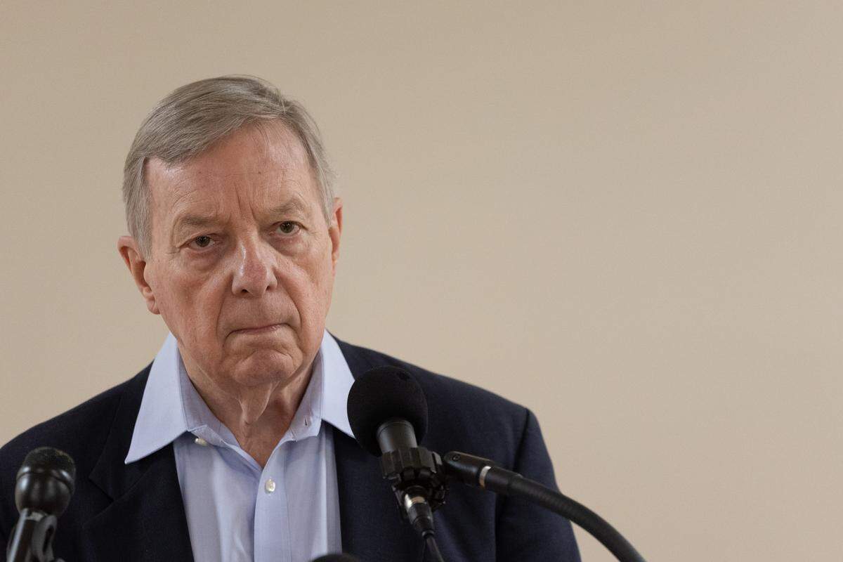 U.S. Senator Dick Durbin speaks at a news conference regarding the Trump administration’s recent cuts to the Affordable Care Act. “I know what it’s like to not have healthcare,” Durbin said. “It ain’t no picnic.”